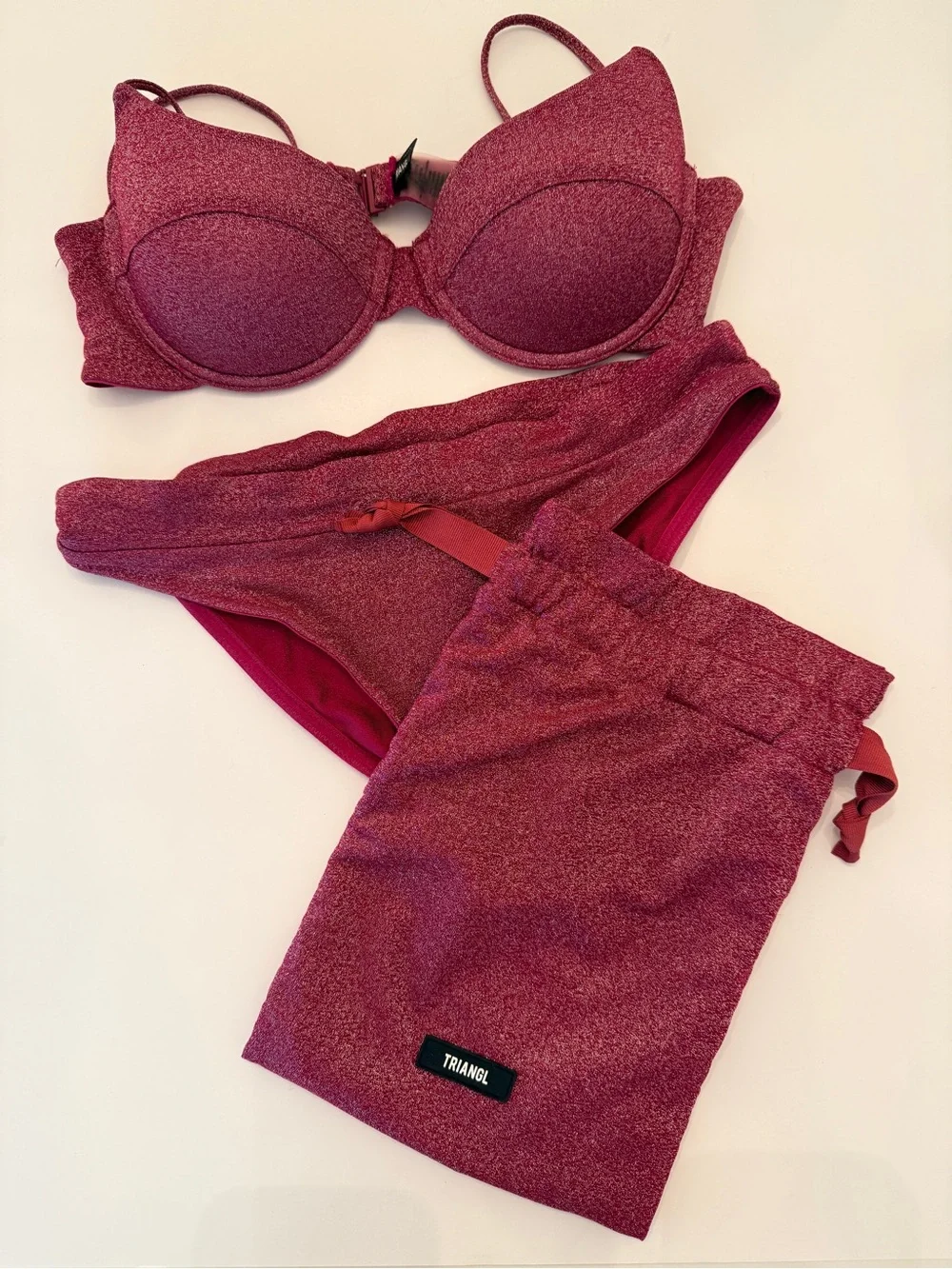 triangl swimwear Red Shimmery Bikini Top with Black Tag